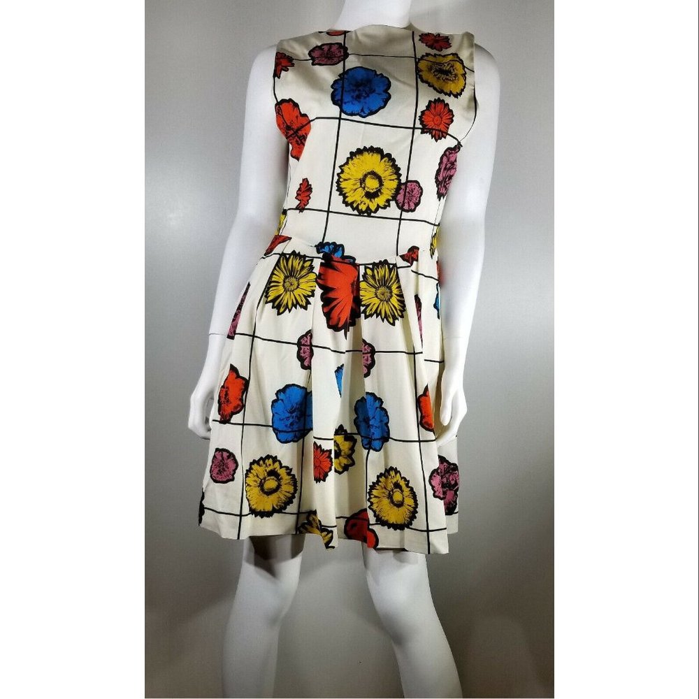 Moschino floral grid print mini dress, White, Women's Size US 8 / UK 10 NWT - Picture 3 of 11